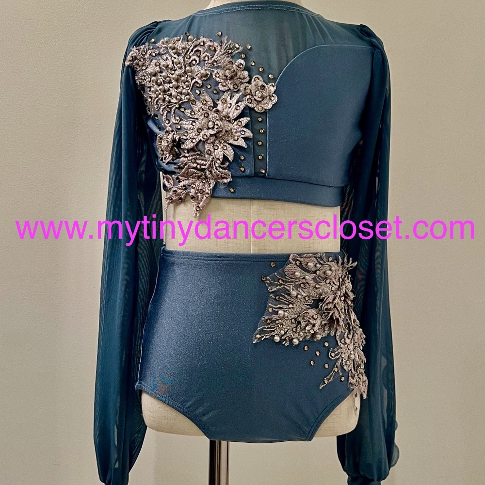 Dance Costume - CH MED - 2 piece slate blue grey longsleeve top with briefs